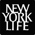 Logo of New York Life. New York Life written in white on a black square.