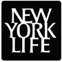 Logo of New York Life. New York Life written in white on a black square.