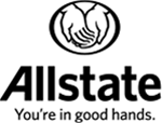 Logo of Allstate: two hands holding out. Motto: You're in good hands.